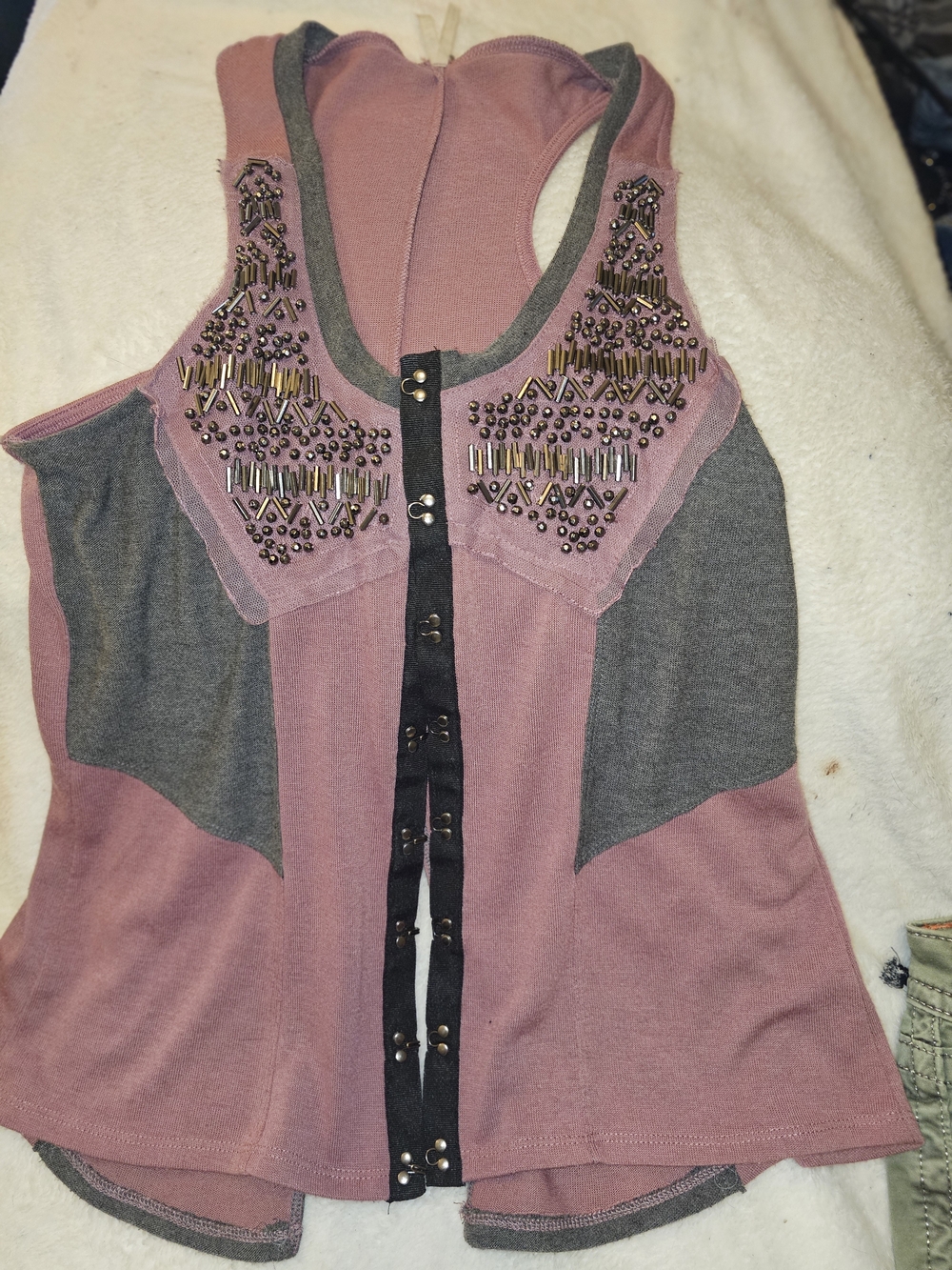 Daytrip Mauve and Charcoal Embellished Hook-Front Tank